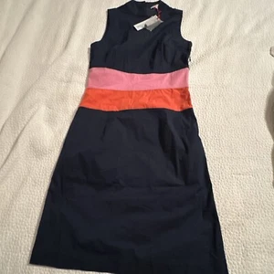 Frances Valentine Simplicity Mock Neck Striped Dress Cotton Sz 2 New 164935 - Picture 1 of 10