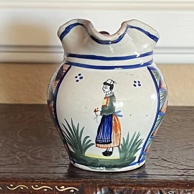Henriot Quimper Breton Woman 4" Milk Cream Pitcher - Image 1 of 4