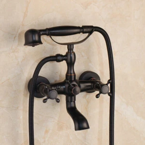 Black Oil Rubbed Brass Wall Mounted Clawfoot Bath Tub Faucet with Hand Shower - Picture 1 of 7