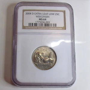 2004 D Washington Quarter Uncirculated Extra Leaf Low Wisconsin Quarter MS-64 - Picture 1 of 2