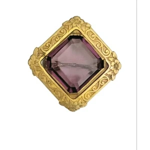 Gold Tone Square Nouveau Style Purple Faceted Prong Glass Pin M264 - Picture 1 of 7