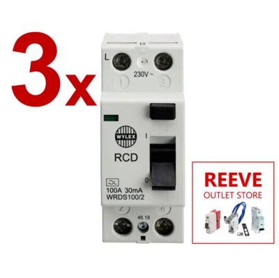 3x Wylex WRDS100/2 Lifeline RCD 100A 230VAC 2P 30mA Type A Electrium VAT INC - Image 1 of 3