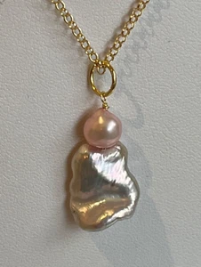 Metallic Freshwater Baroque Pearl Pendant on a 16.5" GP Sterling Silver Chain - Picture 1 of 5