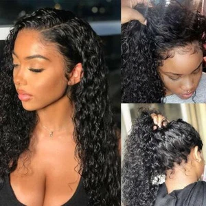 Human Hair Full Lace Wigs Brazilian Deep Wave Afro Wig with Baby Hair PrePlucked - Picture 1 of 18