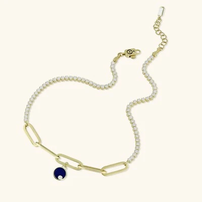 Clip de circonita cúbica azul redondo tobillera real oro amarillo 14K hasta 10" Foto 1 de 4