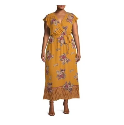 Romantic Gypsy Women's Plus Size 1X Large Floral Border Print Maxi Dress --E19-- - Image 1 of 4