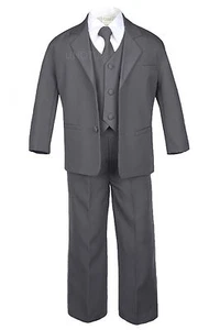 Boy Baby Toddler Kid Teen Formal Wedding Dark Grey Tuxedo Suits + a Style Tie - Picture 1 of 17