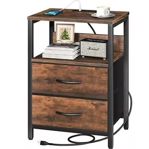 Nightstand With Charging Station Small Night Stand With Fabric Drawers And Stora - Picture 1 of 8