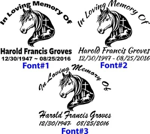 In Loving Memory - Adesivo Decalcomania Cavallo Cowboy Cowgirl Croce Sulla Collina Personalizzato - Foto 1 di 3