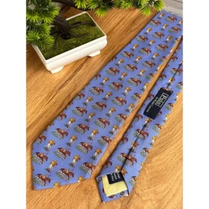 Polo Ralph Lauren Tie Document #16 Horse Riding Silk Blue Handmade in Italy - Picture 1 of 5