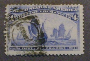 1893  Sc #233 Columbian (Fleet of Columbus) 4 cent stamp  -  Used - Picture 1 of 2