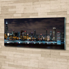 Glas-Bild Wandbilder Druck auf Glas 125x50 Sehenswürdigkeiten Chicago bei Nacht