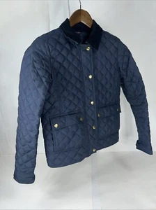 J. Crew Women Coat Navy Quilted Puffer Jacket Corduroy Collar Crew Chore Barn XS - Picture 1 of 11