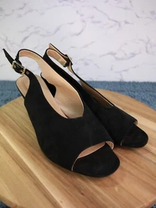 Elegant schwarzer Kunstleder Peeptoe Slingback Blockabsatz 3 Zoll Größe 11W - Bild 1 von 21