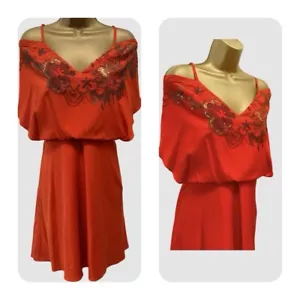 KAREN MILLEN UK 10 Vintage MINI Dress Silk Orange Cold-Shoulder Embroidered bead - Picture 1 of 17