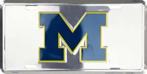 MICHIGAN WOLVERINES COCHE CAMIÓN ETIQUETA CROMO PLACA DE LICENCIA LETRERO UNIVERSIDAD - Imagen 1 de 1