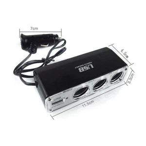 Black 3 Ways Multi Socket Car Cigarette Lighter Splitter USB Charger In;I4A xb - Zdjęcie 1 z 7