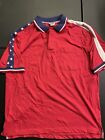 DUKE Haband Mens Polo Shirt Size L Short Sleeve 1/4 Button Red Flag Design 53