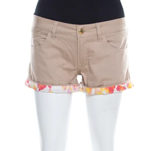 Just Cavalli  Beige Stretch Cotton Contrast Cuff Detail Mini Shorts S - Picture 1 of 7