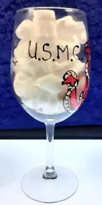 "U S M C / Anchor"" dipinto a mano su bicchiere da vino a gambo - NUOVO - Foto 1 di 4