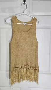 Charming Charlie Womens Beige Knit Tank Size Large Boho Fringe - Picture 1 of 6