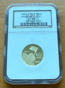Italy 1992 Gold 1 Ecu NGC PF68 Founding C.E.E. - Picture 1 of 2