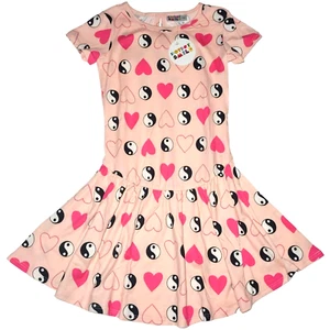 Dot Smile Girls Sz 7 Pink Yin-Yang Heart Flapper Dress Short Sleeve Peace NWT - Picture 1 of 3