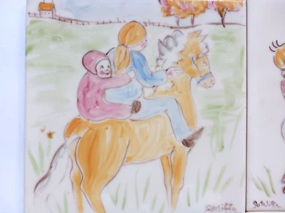 7 azulejos de cerámica pintados a mano Judy Sutcliffe de colección niños en el campo en la gente de granja Foto 1 de 4