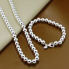 8mm Hollow Beads Chain Necklace Bracelet Set 925 Silver Women Sets Jewelry Gift