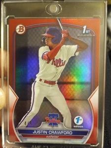 2023 Bowman First Edition Justin Crawford SSP ULTRA RARE RED 4/5 PHILLIES... - Picture 1 of 5
