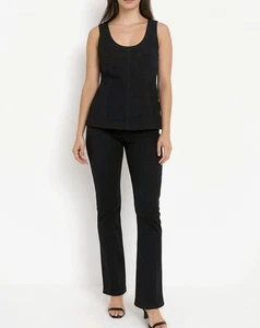 Etcetera Top Black 100% Genuine Suede Sleeveless Scoop Neck Size 2 - Picture 1 of 12