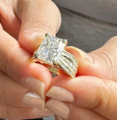 6Ct Radiant Cut White Moissanite Women Wedding Ring 14K Yellow Gold Plated - Image 1 of 4