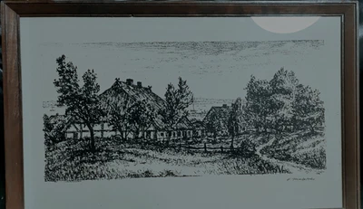 Helmut Maletzke (1920-2017) Fischerhäuser vor Ostsee Boddenlandschaft - Bild 1 von 2