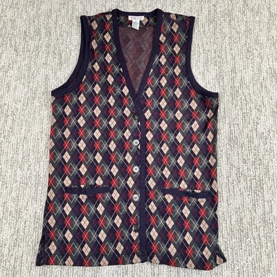 Talbots Argyle Button Up Vest Preppy Academia M Grandmacore Scholar - Image 1 of 4