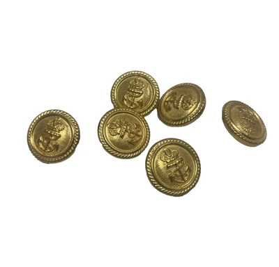 6 Vintage Metal Navy Anchor Buttons Gold Tone 3/4" Round Spin 1970s Fashion - Image 1 of 4