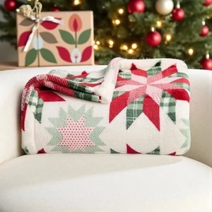 Throw Blanket Christmas Holiday Star Quilt Oversized Plush 60X72 - Picture 1 of 1