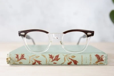 Vintage American Optical eyeglass frames USA NOS Two tone Red dot 42-22 Preppy - Image 1 of 4