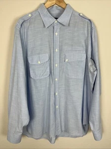 Camicia Billy Reid ITALIA $195 nuova senza etichette XXL 18X35 100% cotone tasche asimmetriche blu - Foto 1 di 8