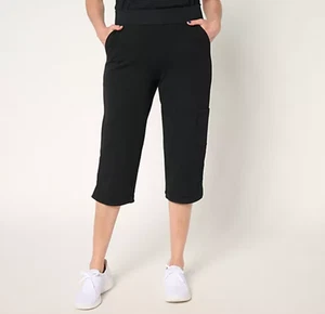 Denim & Co. Active Regular French Terry Straight Leg Capri Pants Black L A692009 - Picture 1 of 8