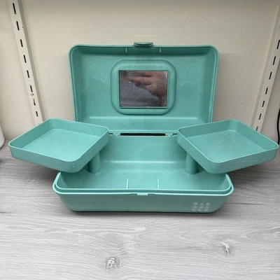 Caboodles Pretty In Petite 化妆品化妆存储盒大理石蓝绿色 8 英寸 x 4 — 第 1/4 张图片