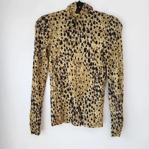 COS Abstrakte Langarm Bluse Schwarz Gelb Stretch Jersey Strick Shirt Oberteil XS - Bild 1 von 6