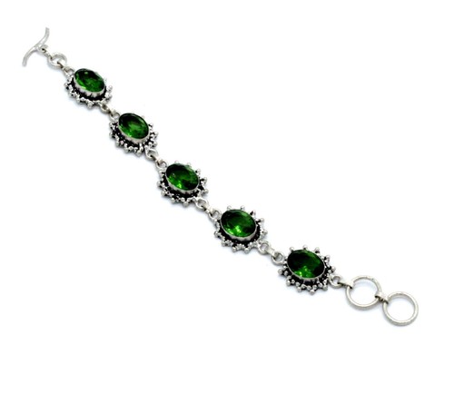 VALENTINO 925 Sterling Silver Chrome Diopside Gemstone Handmade Jewelry Bracelet Size 7 8