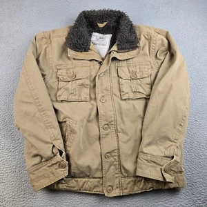 Y2K Faux Fur Lined Field Jacket Mens Large Military Combat Pockets Full Zip Tan - Picture 1 of 14