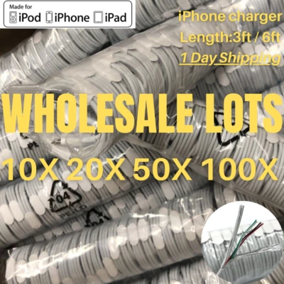 Wholesale Bulk USB Fast Charger Cable 3Ft 6Ft For iPhone 11 Pro XR 8 7 6 5c Lot - Image 1 of 4