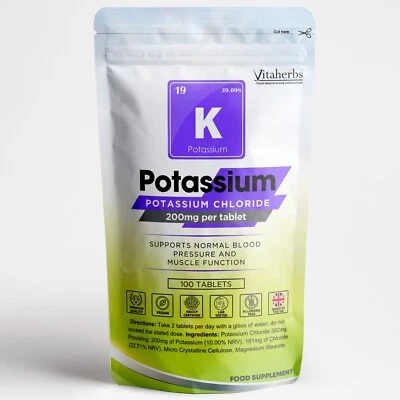 Kalium 200mg 100 Tabletten | Elektrolythaushalt & Muskelunterstützung | Vitaherbs