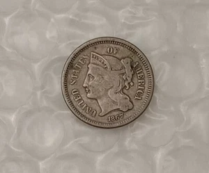 USA 3 Cents~ Three Cent Nickel 1867~* F~ #35 - Picture 1 of 6