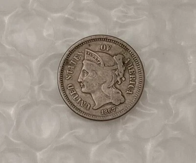 USA 3 Cents~ Three Cent Nickel 1867~* F~  #35 - Image 1 of 4