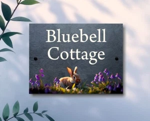 Cute Rabbit With Bluebells Custom Slate House Sign Name Number 4 Sizes Available - Picture 1 of 9