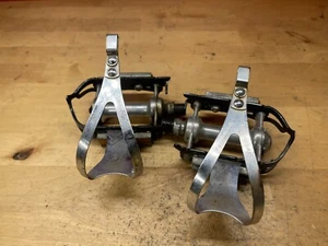Vintage Campagnolo Record alloy black caged quill pedals 9/16 spindle - Picture 1 of 12
