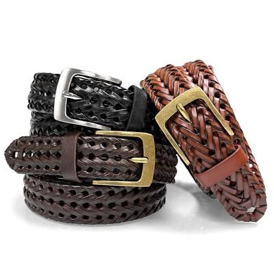 Men's Braided Belt Genuine Leather Woven Casual Dress Belt 1-3/8"(35mm) Wide - Image 1 of 4